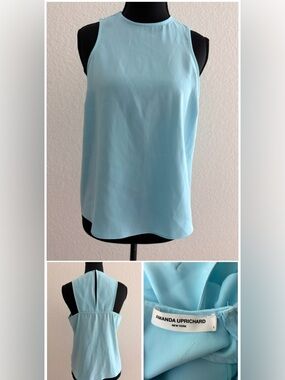 Amanda Uprichard Light Blue Sleeveless Blouse | Back Detail Designer Tank Top